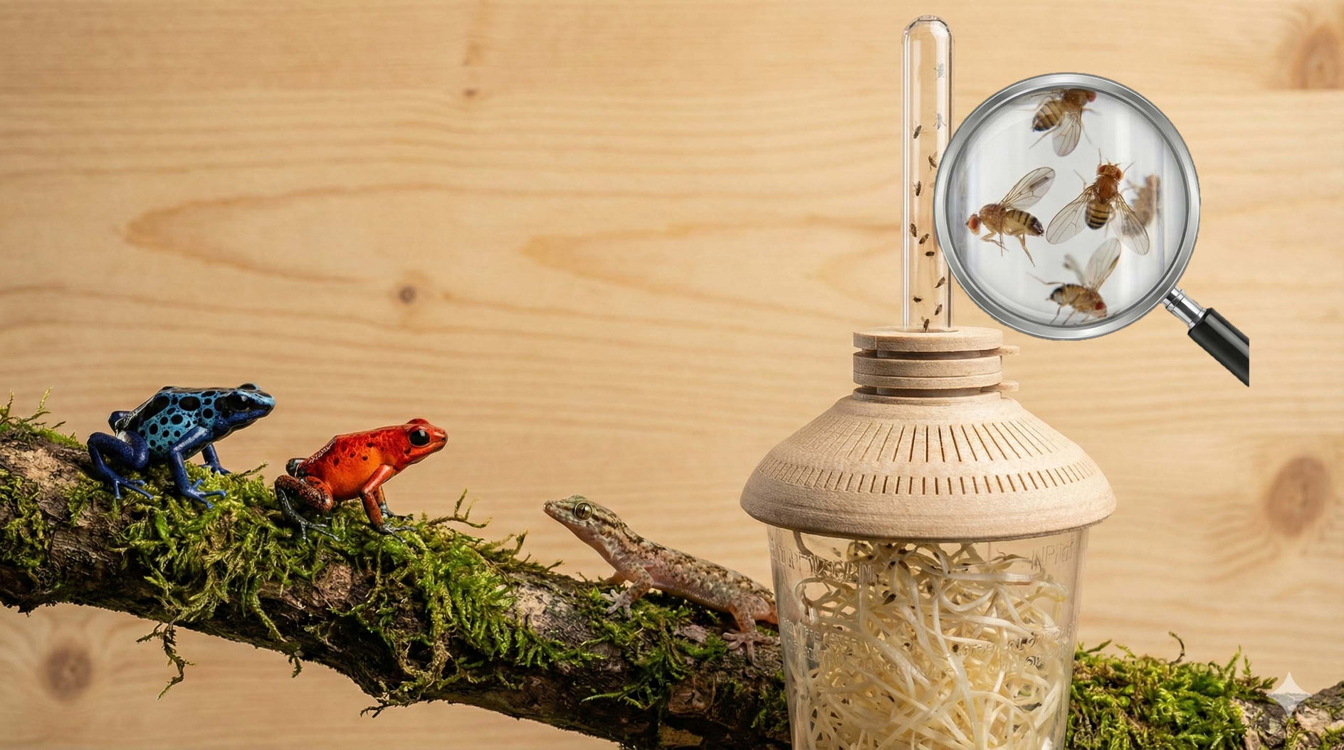 DrosoLock Fruchtfliegen Spender für Pfeilgiftfrösche und Geckos – saubere und einfache Fütterung