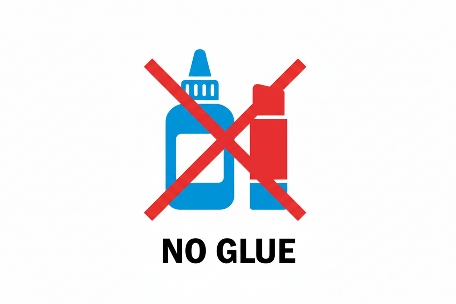 Rotes, durchgestrichenes Icon, das zeigt: Für den DrosoLock ist kein Kleber notwendig